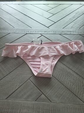 Wildfox Light Pink Ruffle Bikini Bottom Allover Graphic Stars + Logo